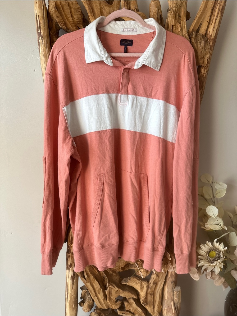 Women’s Long Sleeve sweater dress - Coral with White Stripe